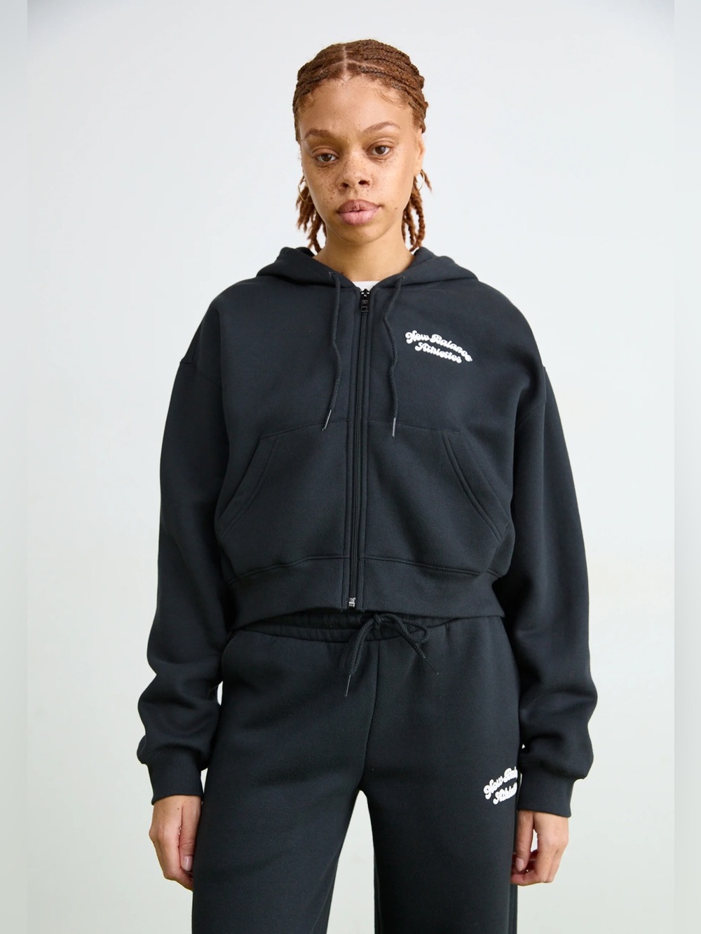 New Balance LINEAR HERITAGE FULL ZIP Zip-Up Drawstring Hoodie Sweatshirt